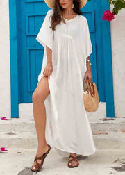 White Oversized Cotton Holiday Dress Wrinkled Summer
