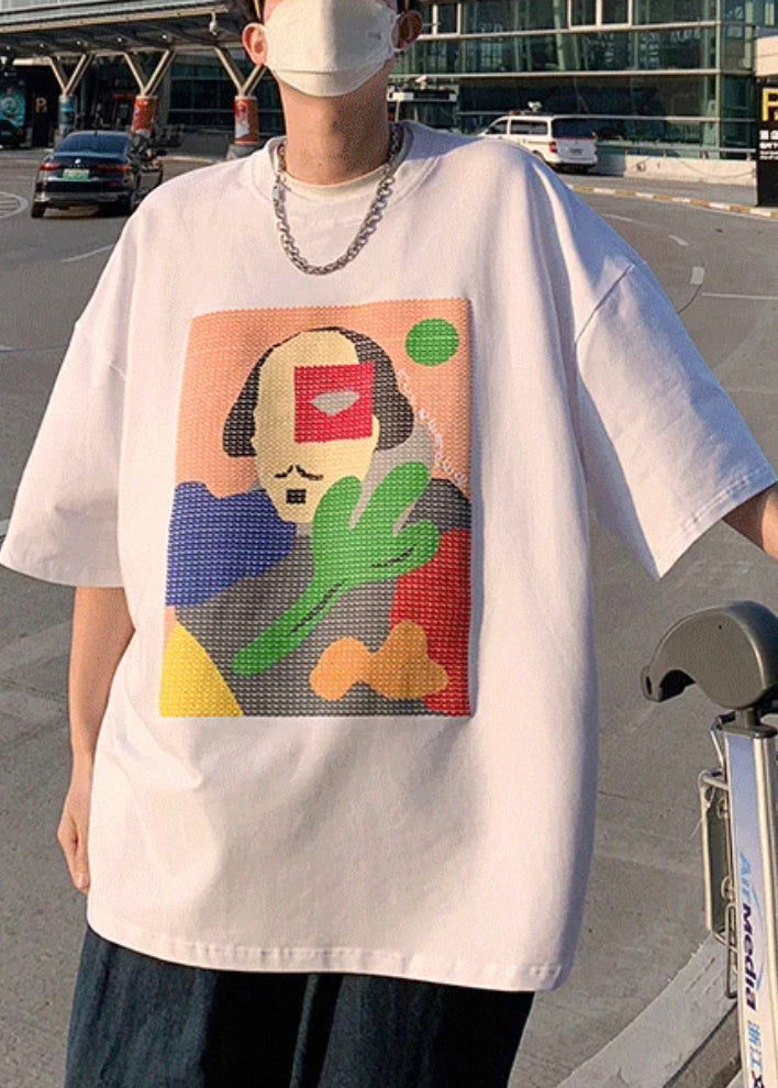 White Oversized Cotton Summer Mens T Shirt O Neck