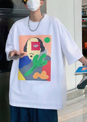 White Oversized Cotton Summer Mens T Shirt O Neck