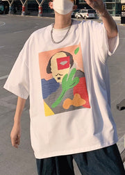 White Oversized Cotton Summer Mens T Shirt O Neck