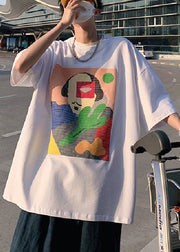 White Oversized Cotton Summer Mens T Shirt O Neck