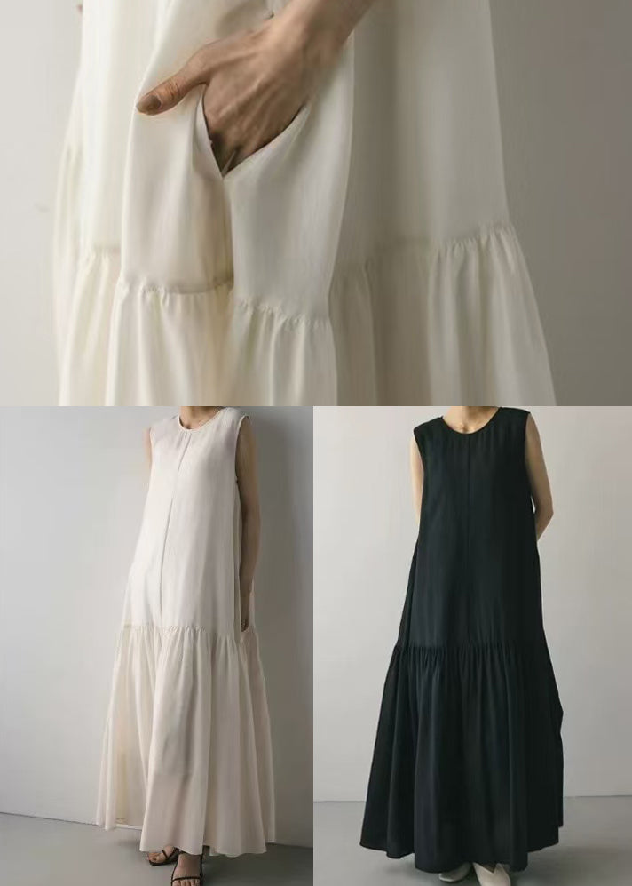 White Patchwork Cotton Maxi Dresses Exra Large Hem Sleeveless