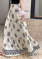 White Patchwork Elastic Waist Maxi Skirts