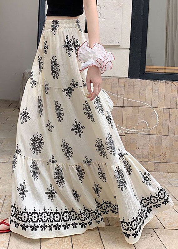 White Patchwork Elastic Waist Maxi Skirts