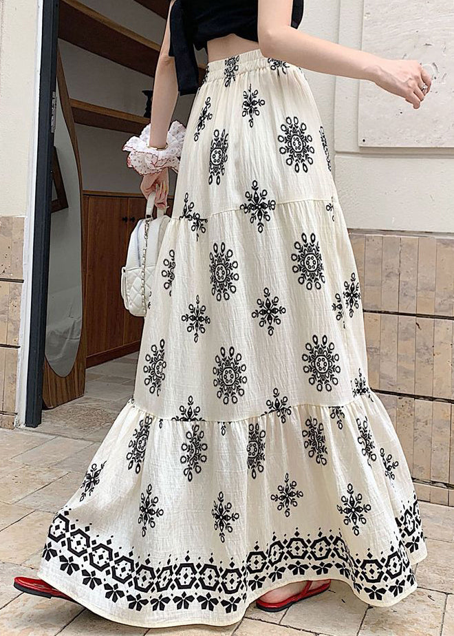 White Patchwork Elastic Waist Maxi Skirts