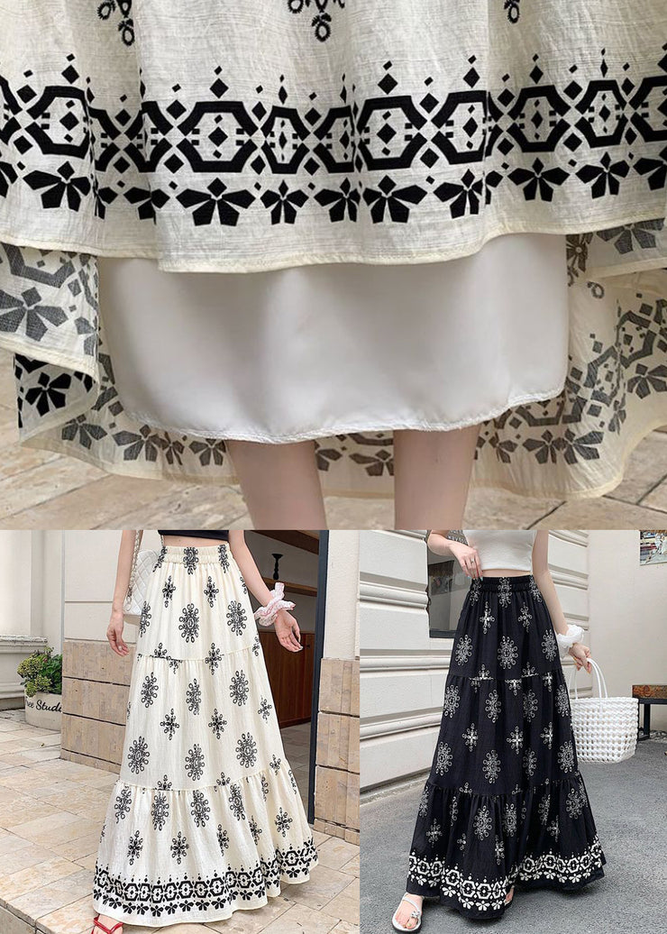 White Patchwork Elastic Waist Maxi Skirts