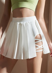 White Patchwork High Waist Solid Pleated Skirts