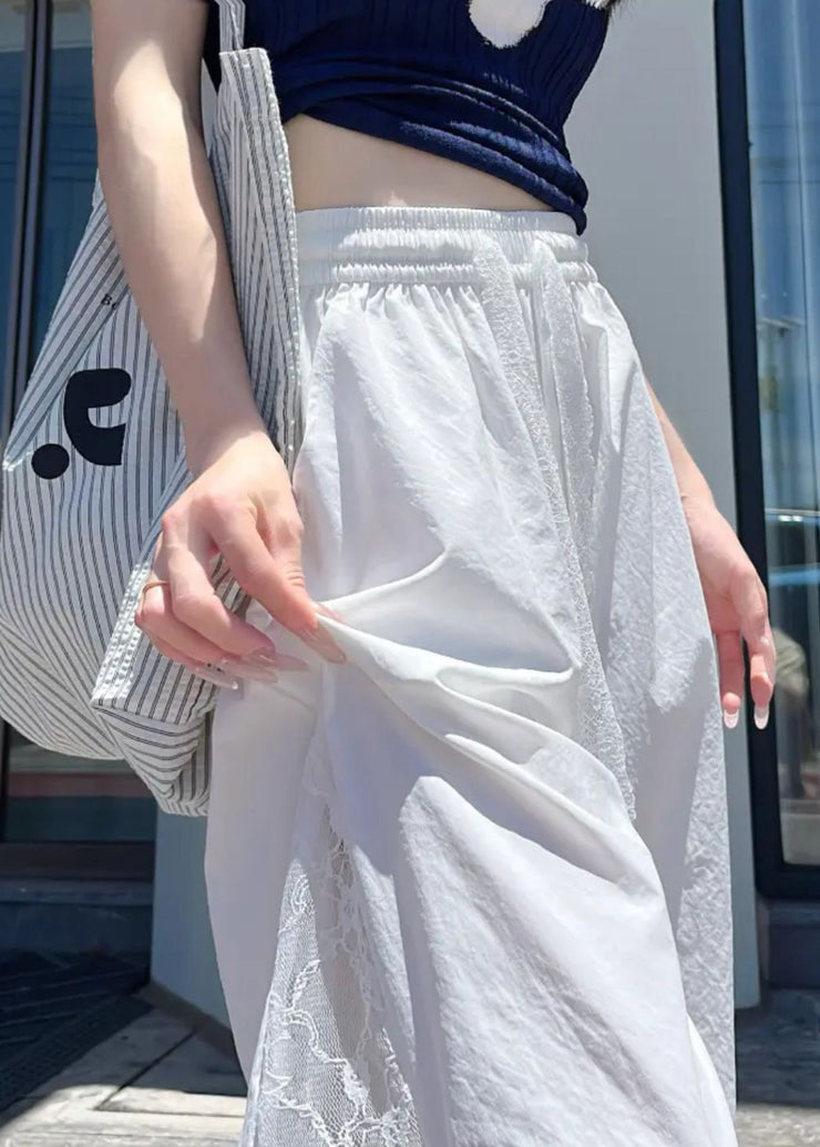 White Patchwork Lace Wide Leg Pants Oversized Fall