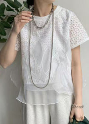 White Patchwork Organza Tops Embroideried Summer