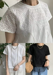 White Patchwork Organza Tops Embroideried Summer