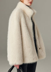White Patchwork Warm Leather And Fur Coats Winter