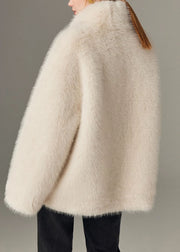 White Patchwork Warm Leather And Fur Coats Winter