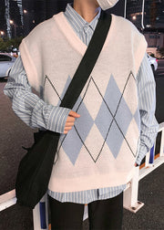 White Plaid Cozy Men Waistcoat V Neck Sleeveless