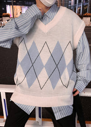 White Plaid Cozy Men Waistcoat V Neck Sleeveless
