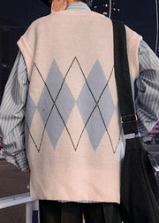 White Plaid Cozy Men Waistcoat V Neck Sleeveless