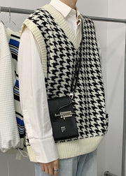 White Plaid Loose Knit Men Waistcoat V Neck Spring
