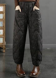 White Plaid Pockets Fine Cotton Filled Winter Beam Pants Elastic Waist