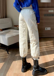 White Pockets Solid Fine Cotton Filled Crop Pants Elastic Waist