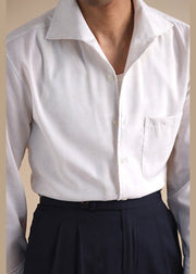 White Pockets Solid Linen Men Shirts Peter Pan Collar