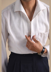 White Pockets Solid Linen Men Shirts Peter Pan Collar