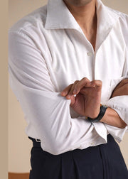White Pockets Solid Linen Men Shirts Peter Pan Collar