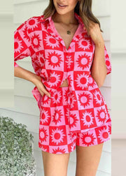 White Printed Shirt And Shorts Collar Set For Women