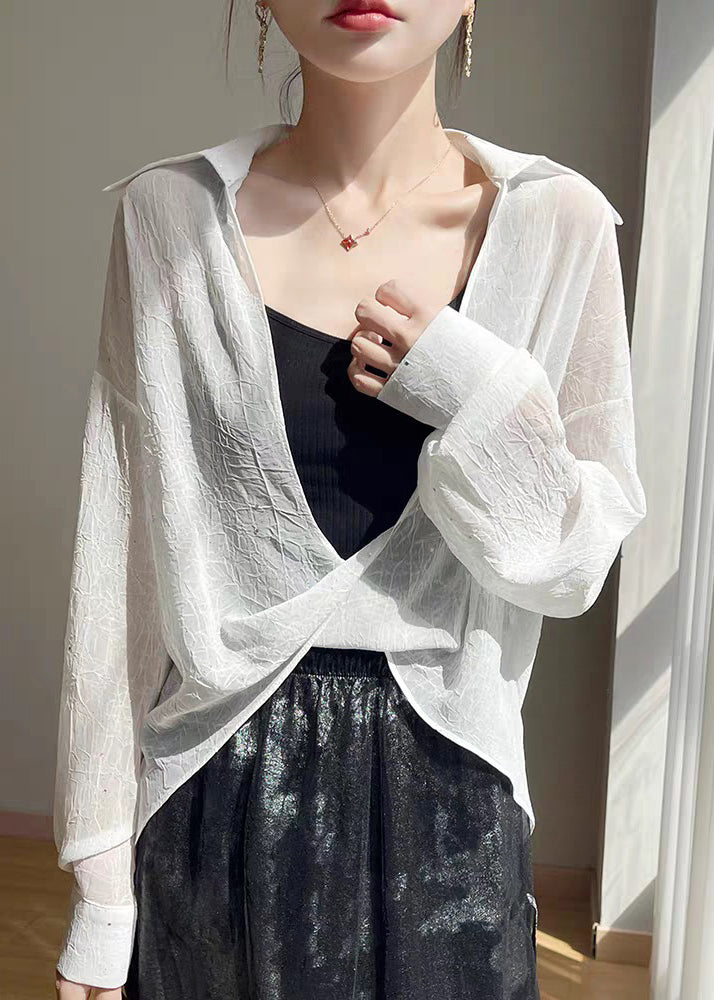 White Sequins Oversized Fall Blouse Peter Pan Collar