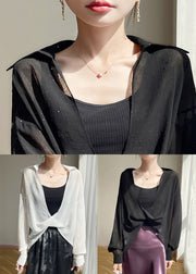 White Sequins Oversized Fall Blouse Peter Pan Collar