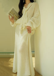 White Sequins Sweaters And Skirts Knit Two-Piece Set V Neck