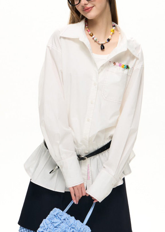 White Shirt Peter Pan Collar Button Fall