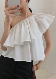 White Solid Cotton Shirts Cold Shoulder Summer