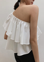 White Solid Cotton Shirts Cold Shoulder Summer