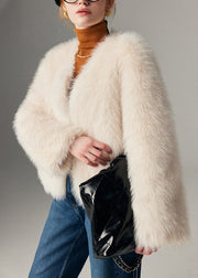 White Solid Cozy Leather And Fur Coats Long Sleeve