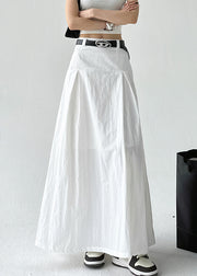 White Solid High Waist Cotton Summer Skirt Zippered
