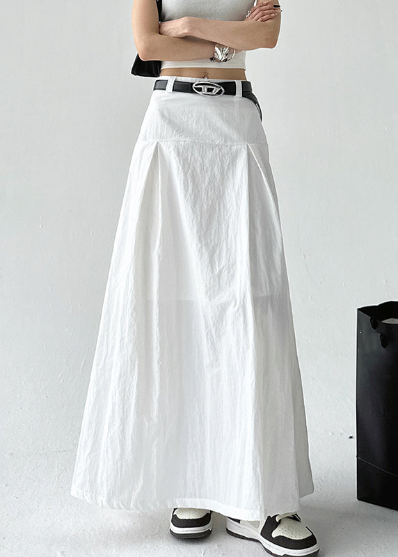 White Solid High Waist Cotton Summer Skirt Zippered