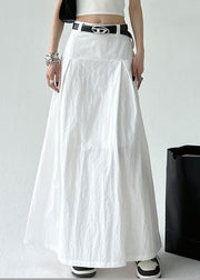 White Solid High Waist Cotton Summer Skirt Zippered