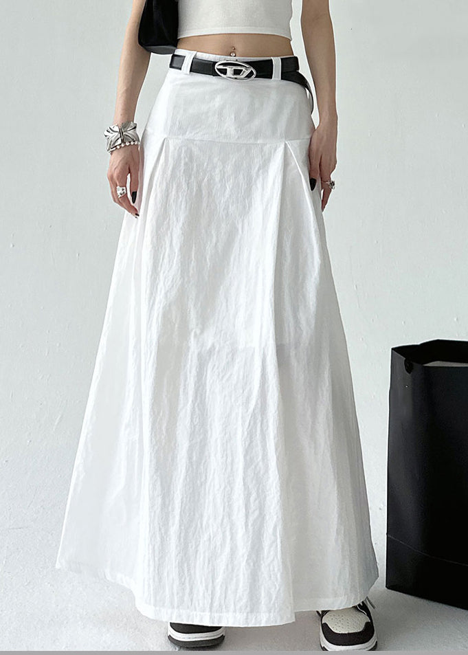 White Solid High Waist Cotton Summer Skirt Zippered