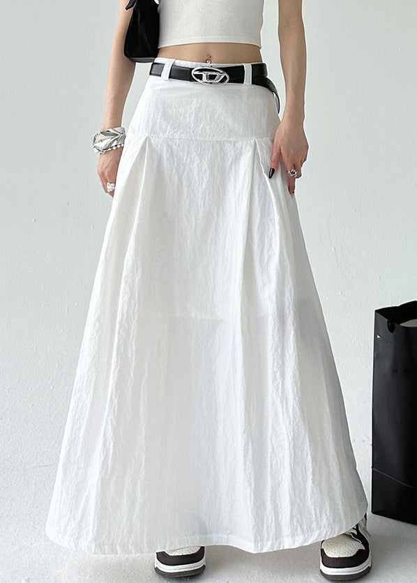 White Solid High Waist Cotton Summer Skirt Zippered