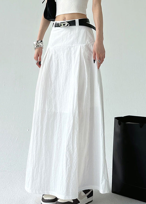 White Solid High Waist Cotton Summer Skirt Zippered