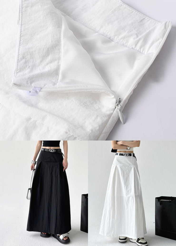 White Solid High Waist Cotton Summer Skirt Zippered