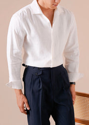 White Solid Linen Fall Men Shirts Peter Pan Collar