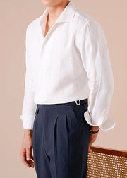 White Solid Linen Fall Men Shirts Peter Pan Collar