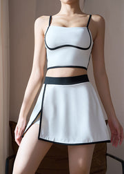 White Spaghetti Strap Sports Bra And Skirts Set Suit