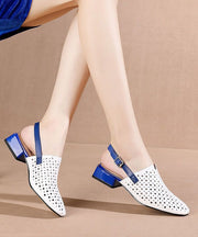 White Splicing Chunky Sandals Hollow Out Pointed Toe