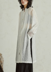 White Stand Collar Organza Maxi Shirt Fall