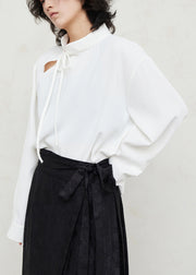 White Stand Collar Patchwork Solid Shirts Fall
