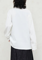 White Stand Collar Patchwork Solid Shirts Fall