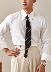 White Striped Button Cotton Fall Mens Shirts Peter Pan Collar