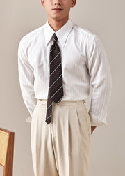 White Striped Button Cotton Fall Mens Shirts Peter Pan Collar