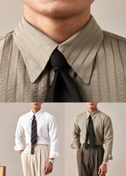 White Striped Button Cotton Fall Mens Shirts Peter Pan Collar